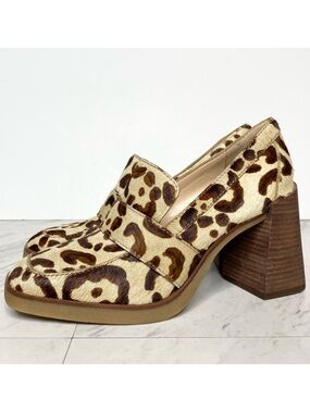 Vince Camuto Ezerna Leopard Heeled Square Toe Loafer 6 1/2 M
